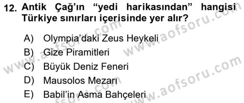 Genel Turizm Bilgisi Dersi 2025 - 2026 Yılı (Vize) Ara Sınav Soruları 12. Soru