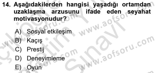 Genel Turizm Bilgisi Dersi 2025 - 2026 Yılı (Vize) Ara Sınav Soruları 14. Soru