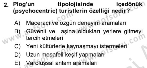 Genel Turizm Bilgisi Dersi 2025 - 2026 Yılı (Vize) Ara Sınav Soruları 2. Soru