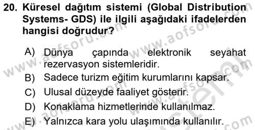 Genel Turizm Bilgisi Dersi 2025 - 2026 Yılı (Vize) Ara Sınav Soruları 20. Soru