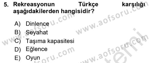 Genel Turizm Bilgisi Dersi 2025 - 2026 Yılı (Vize) Ara Sınav Soruları 5. Soru