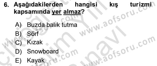 Genel Turizm Bilgisi Dersi 2025 - 2026 Yılı (Vize) Ara Sınav Soruları 6. Soru