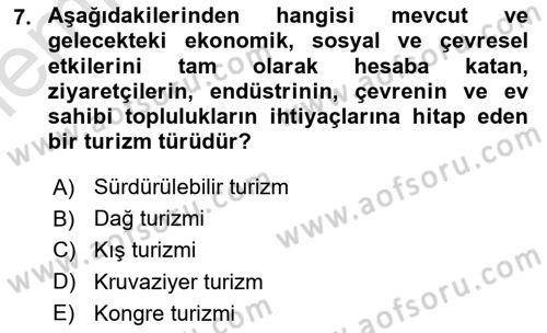 Genel Turizm Bilgisi Dersi 2025 - 2026 Yılı (Vize) Ara Sınav Soruları 7. Soru