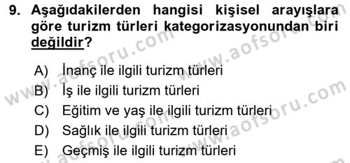 Genel Turizm Bilgisi Dersi 2025 - 2026 Yılı (Vize) Ara Sınav Soruları 9. Soru