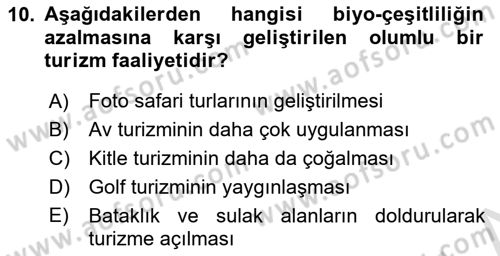 Genel Turizm Bilgisi Dersi 2025 - 2026 Yılı (Final) Dönem Sonu Sınav Soruları 10. Soru