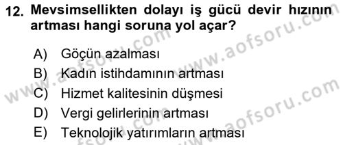 Genel Turizm Bilgisi Dersi 2025 - 2026 Yılı (Final) Dönem Sonu Sınav Soruları 12. Soru
