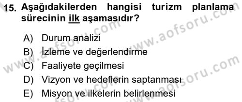 Genel Turizm Bilgisi Dersi 2025 - 2026 Yılı (Final) Dönem Sonu Sınav Soruları 15. Soru