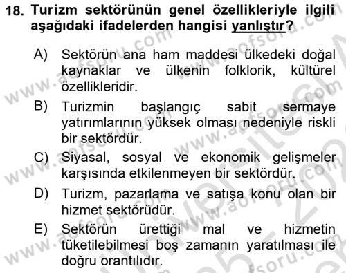 Genel Turizm Bilgisi Dersi 2025 - 2026 Yılı (Final) Dönem Sonu Sınav Soruları 18. Soru