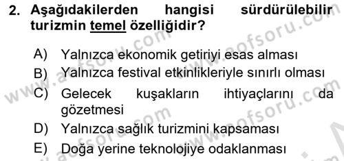 Genel Turizm Bilgisi Dersi 2025 - 2026 Yılı (Final) Dönem Sonu Sınav Soruları 2. Soru