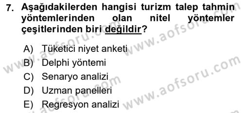 Genel Turizm Bilgisi Dersi 2025 - 2026 Yılı (Final) Dönem Sonu Sınav Soruları 7. Soru