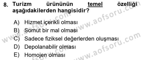 Genel Turizm Bilgisi Dersi 2025 - 2026 Yılı (Final) Dönem Sonu Sınav Soruları 8. Soru