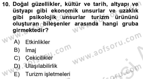Genel Turizm Bilgisi Dersi 2025 - 2026 Yılı Yaz Okulu Sınav Soruları 10. Soru