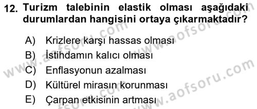 Genel Turizm Bilgisi Dersi 2025 - 2026 Yılı Yaz Okulu Sınav Soruları 12. Soru