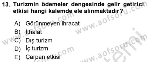 Genel Turizm Bilgisi Dersi 2025 - 2026 Yılı Yaz Okulu Sınav Soruları 13. Soru