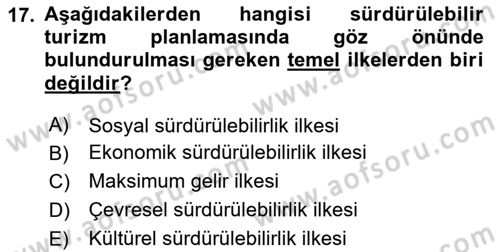 Genel Turizm Bilgisi Dersi 2025 - 2026 Yılı Yaz Okulu Sınav Soruları 17. Soru