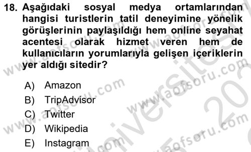 Genel Turizm Bilgisi Dersi 2025 - 2026 Yılı Yaz Okulu Sınav Soruları 18. Soru