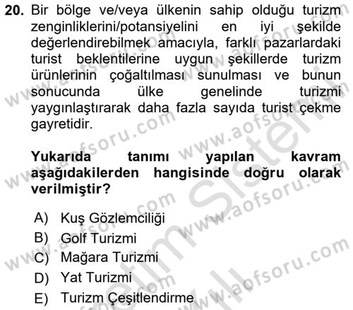 Genel Turizm Bilgisi Dersi 2025 - 2026 Yılı Yaz Okulu Sınav Soruları 20. Soru