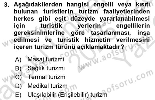 Genel Turizm Bilgisi Dersi 2025 - 2026 Yılı Yaz Okulu Sınav Soruları 3. Soru