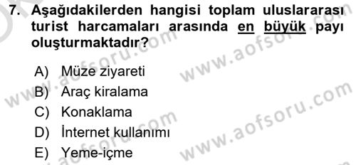 Genel Turizm Bilgisi Dersi 2025 - 2026 Yılı Yaz Okulu Sınav Soruları 7. Soru