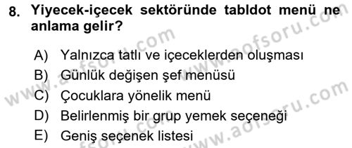 Genel Turizm Bilgisi Dersi 2025 - 2026 Yılı Yaz Okulu Sınav Soruları 8. Soru