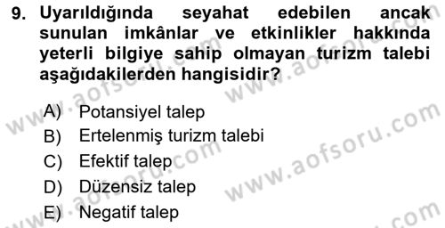 Genel Turizm Bilgisi Dersi 2025 - 2026 Yılı Yaz Okulu Sınav Soruları 9. Soru