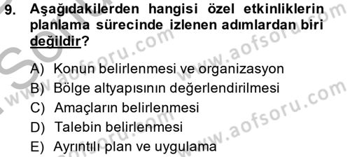 Kongre ve Etkinlik Yönetimi Dersi 2014 - 2015 Yılı (Final) Dönem Sonu Sınavı 9. Soru