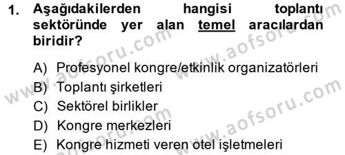 Kongre ve Etkinlik Yönetimi Dersi 2014 - 2015 Yılı Tek Ders Sınav Soruları 1. Soru