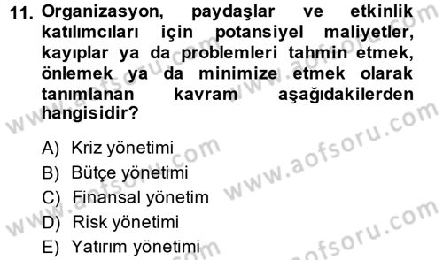 Kongre ve Etkinlik Yönetimi Dersi 2014 - 2015 Yılı Tek Ders Sınav Soruları 11. Soru