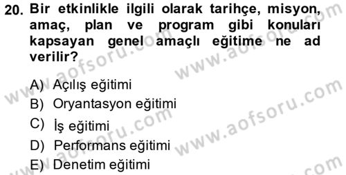 Kongre ve Etkinlik Yönetimi Dersi 2014 - 2015 Yılı Tek Ders Sınav Soruları 20. Soru