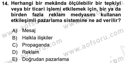 Kongre ve Etkinlik Yönetimi Dersi 2015 - 2016 Yılı (Vize) Ara Sınav Soruları 14. Soru