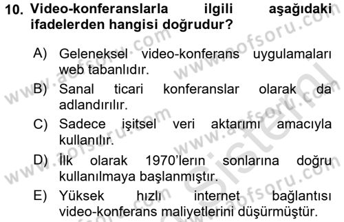 Kongre ve Etkinlik Yönetimi Dersi 2015 - 2016 Yılı (Final) Dönem Sonu Sınavı 10. Soru