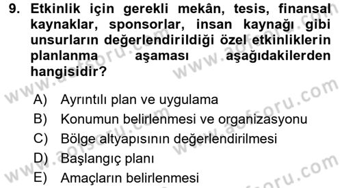 Kongre ve Etkinlik Yönetimi Dersi 2015 - 2016 Yılı (Final) Dönem Sonu Sınavı 9. Soru