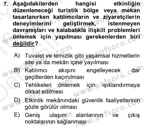 Kongre ve Etkinlik Yönetimi Dersi 2015 - 2016 Yılı Tek Ders Sınavı 7. Soru