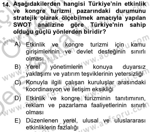 Kongre ve Etkinlik Yönetimi Dersi 2016 - 2017 Yılı 3 Ders Sınav Soruları 14. Soru