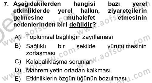 Kongre ve Etkinlik Yönetimi Dersi 2016 - 2017 Yılı 3 Ders Sınav Soruları 7. Soru
