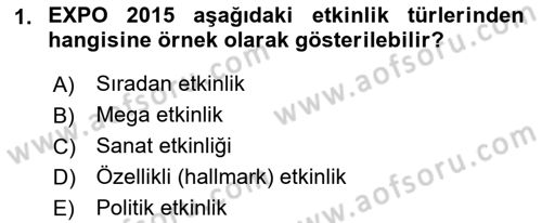 Kongre ve Etkinlik Yönetimi Dersi 2018 - 2019 Yılı (Vize) Ara Sınav Soruları 1. Soru