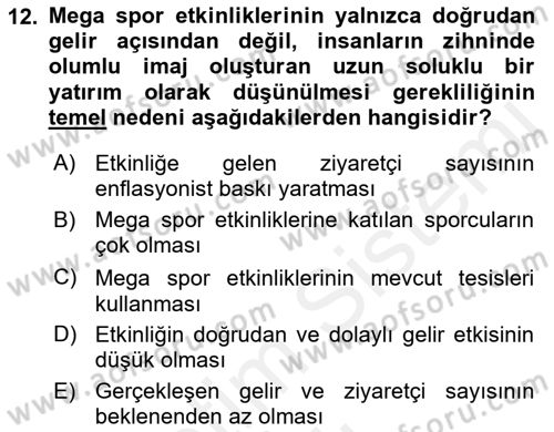Kongre ve Etkinlik Yönetimi Dersi 2018 - 2019 Yılı (Vize) Ara Sınav Soruları 12. Soru
