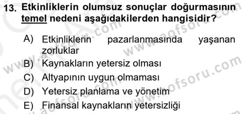Kongre ve Etkinlik Yönetimi Dersi 2018 - 2019 Yılı (Vize) Ara Sınav Soruları 13. Soru