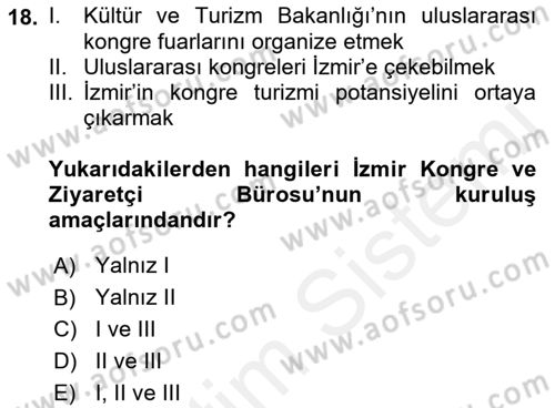 Kongre ve Etkinlik Yönetimi Dersi 2018 - 2019 Yılı (Vize) Ara Sınav Soruları 18. Soru