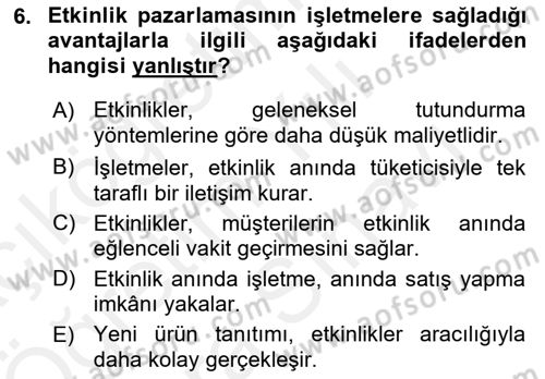 Kongre ve Etkinlik Yönetimi Dersi 2018 - 2019 Yılı (Vize) Ara Sınav Soruları 6. Soru