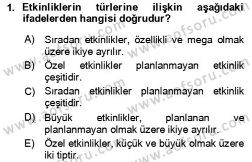 Kongre ve Etkinlik Yönetimi Dersi 2021 - 2022 Yılı Yaz Okulu Sınav Soruları 1. Soru