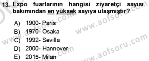 Kongre ve Etkinlik Yönetimi Dersi 2021 - 2022 Yılı Yaz Okulu Sınav Soruları 13. Soru