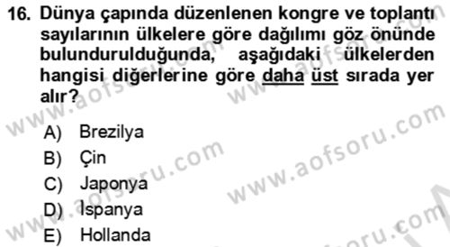 Kongre ve Etkinlik Yönetimi Dersi Yaz Okulu Sınavı Deneme Sınav Soruları 16. Soru