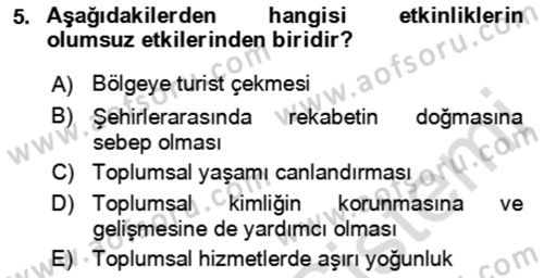 Kongre ve Etkinlik Yönetimi Dersi 2021 - 2022 Yılı Yaz Okulu Sınav Soruları 5. Soru