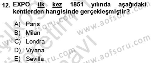 Kongre ve Etkinlik Yönetimi Dersi 2022 - 2023 Yılı Yaz Okulu Sınav Soruları 12. Soru