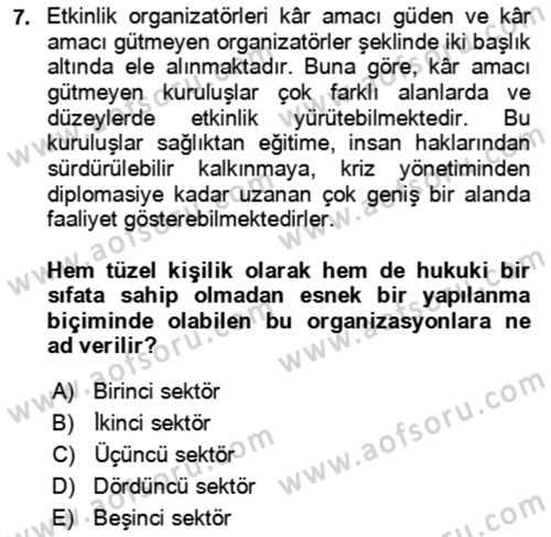 Kongre ve Etkinlik Yönetimi Dersi 2022 - 2023 Yılı Yaz Okulu Sınav Soruları 7. Soru