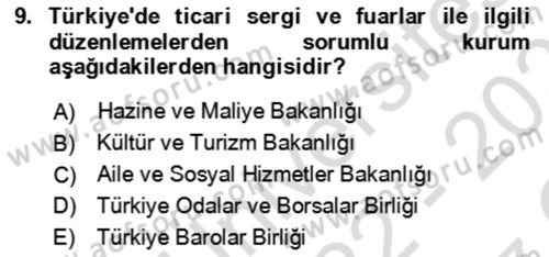 Kongre ve Etkinlik Yönetimi Dersi Yaz Okulu Sınavı Deneme Sınav Soruları 9. Soru