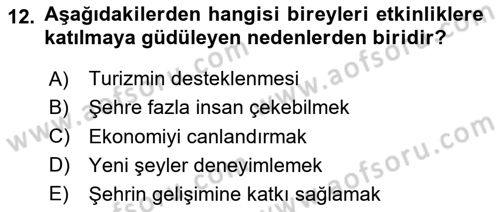 Kongre ve Etkinlik Yönetimi Dersi 2023 - 2024 Yılı (Vize) Ara Sınavı 12. Soru