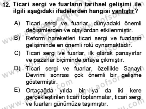 Kongre ve Etkinlik Yönetimi Dersi 2023 - 2024 Yılı (Final) Dönem Sonu Sınav Soruları 12. Soru