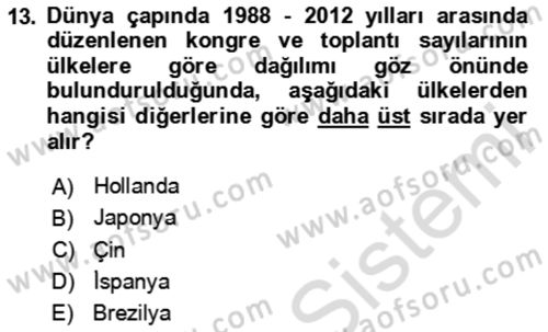 Kongre ve Etkinlik Yönetimi Dersi 2023 - 2024 Yılı (Final) Dönem Sonu Sınav Soruları 13. Soru